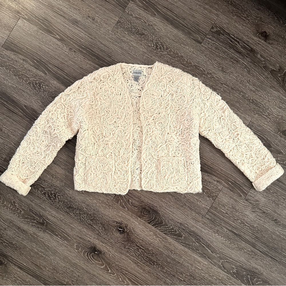 Chicos Textured Wool Open Sweater Jacket